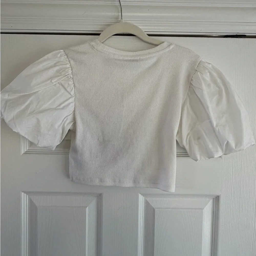 NWT Zara Cream Puff Sleeve Crop Top S - Picture 3 of 5